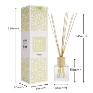 Lime Basil Mandarin reed diffuser with measurements